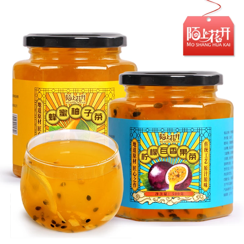 陌上花开蜂蜜柚子茶柠檬百香果组合果酱水果茶冲饮两瓶共1000g