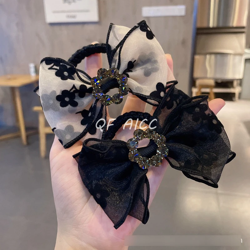 夏日黑色绢纱头绳百搭蝴蝶结头饰绑发肠圈发绳