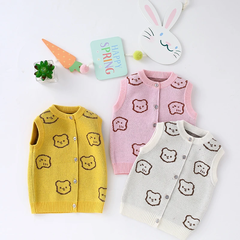 宝宝针织卡通马甲中小童圆领开衫背心2022新款男女