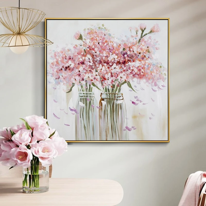 【粉色回忆】手绘油画北欧餐厅装饰画简约玄关画沙发背景墙挂画花卉