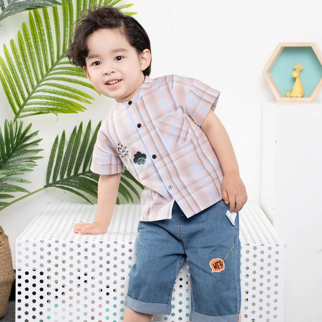 【2件20】童装夏季梭织格仔衬衣8021201