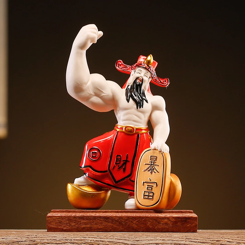 大力肌肉财神爷摆件创意陶瓷招财客厅办公室桌面装饰开业贺礼神像