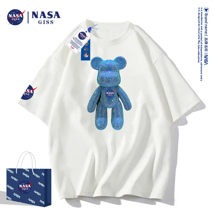 NASAGISS暴力熊联名T恤男女夏季潮牌宽松半袖情侣220克重磅NS8050