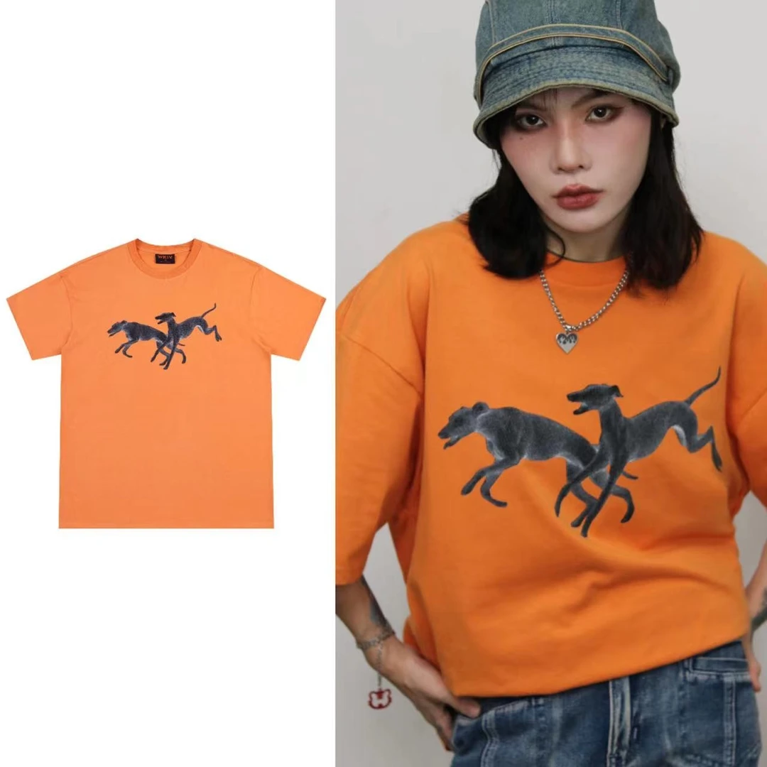 happyes100%高级感猎犬小狗t恤/男女同款/高级百搭圆领情侣