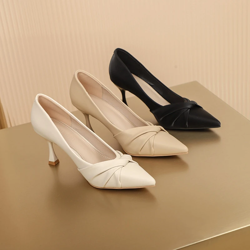 高跟鞋女夏季新款尖头浅口时尚百搭韩版四季法式细跟工作职业单鞋