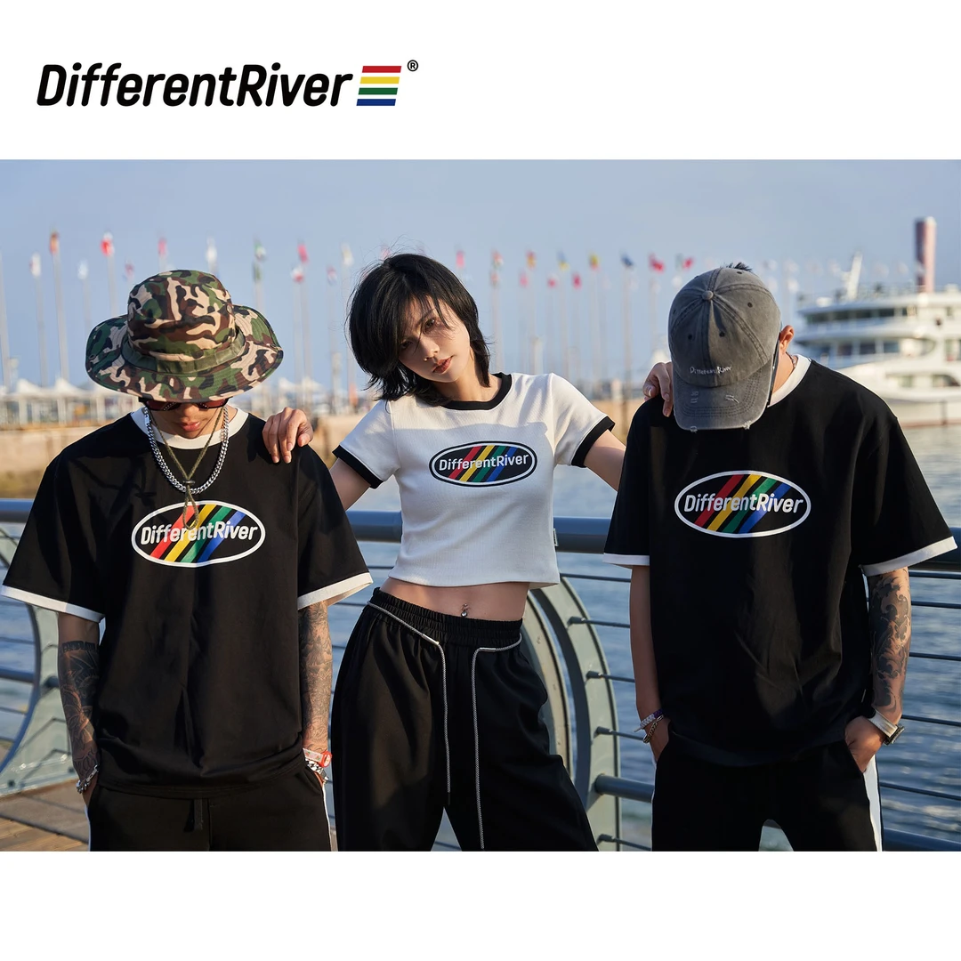 DifferentRiver夏季【乐园】女款-修身短版螺纹女款字母圆领T恤