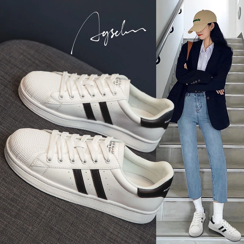 奥古狮登品牌小白鞋2023新款爆款百搭学生时尚休闲贝壳头平底板鞋