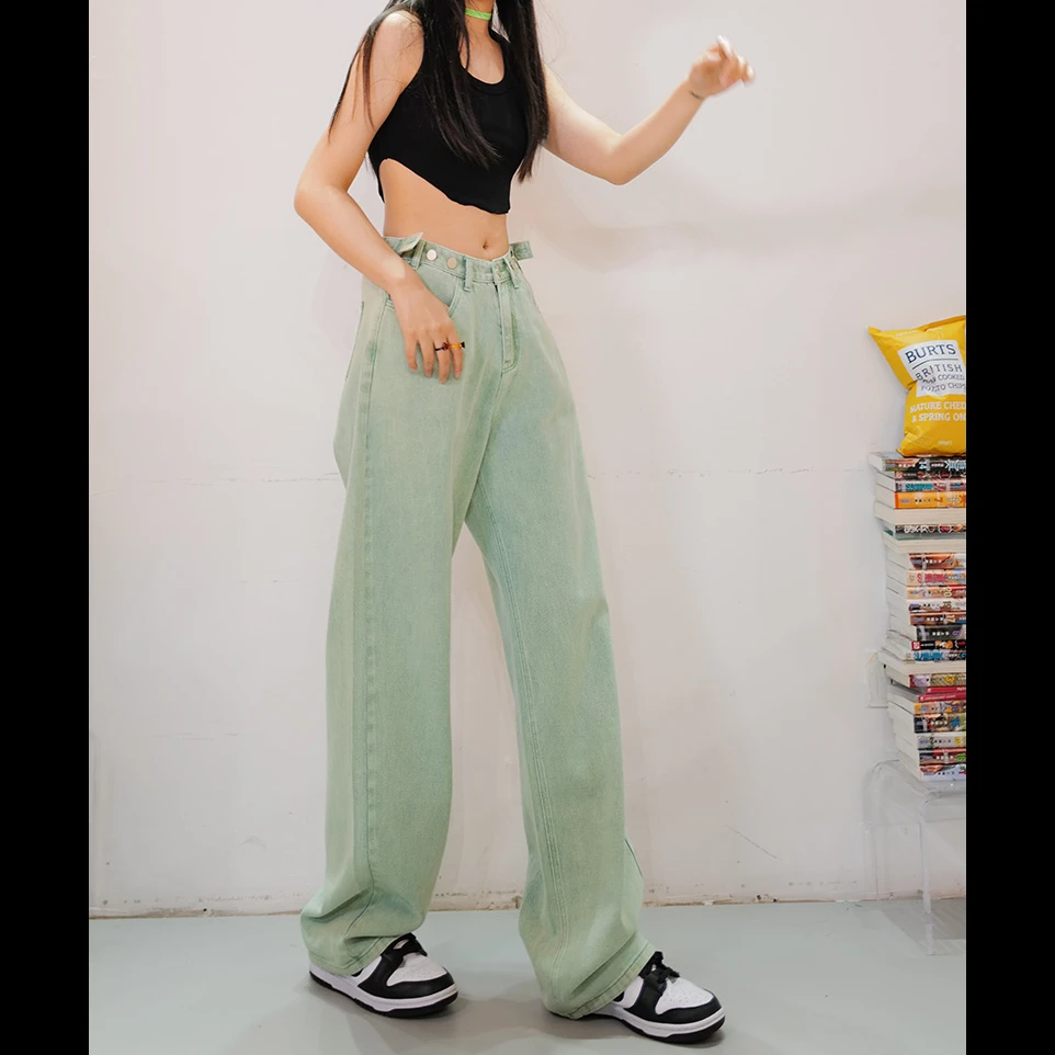 175高个子穿搭加长彩色牛仔裤女宽松直筒阔腿休闲长裤潮2024春夏
