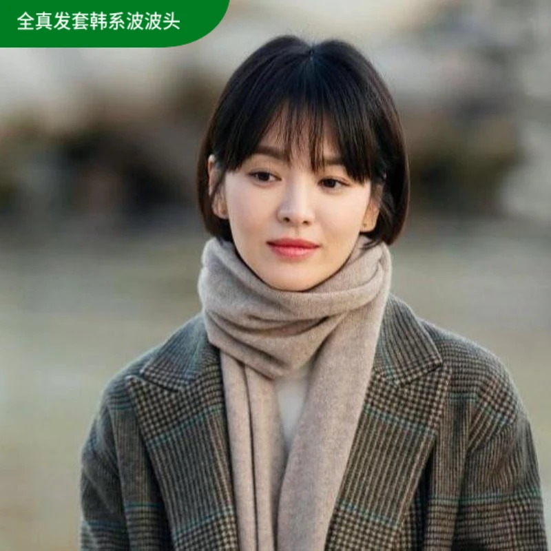 帕拉斯全真人发波波头短直发减龄全头套假发女圆脸空气刘海百搭