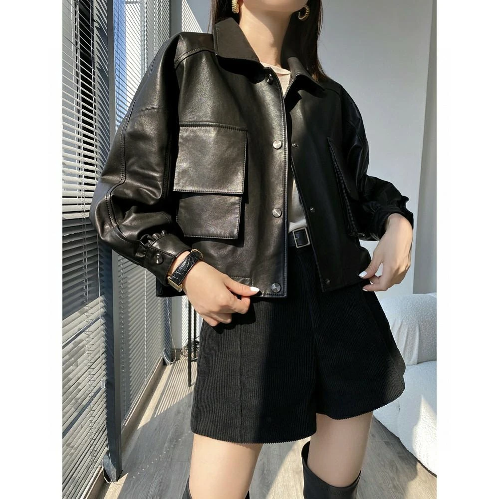 海宁真皮皮女款秋时尚百搭宽松无师韩版外套0277