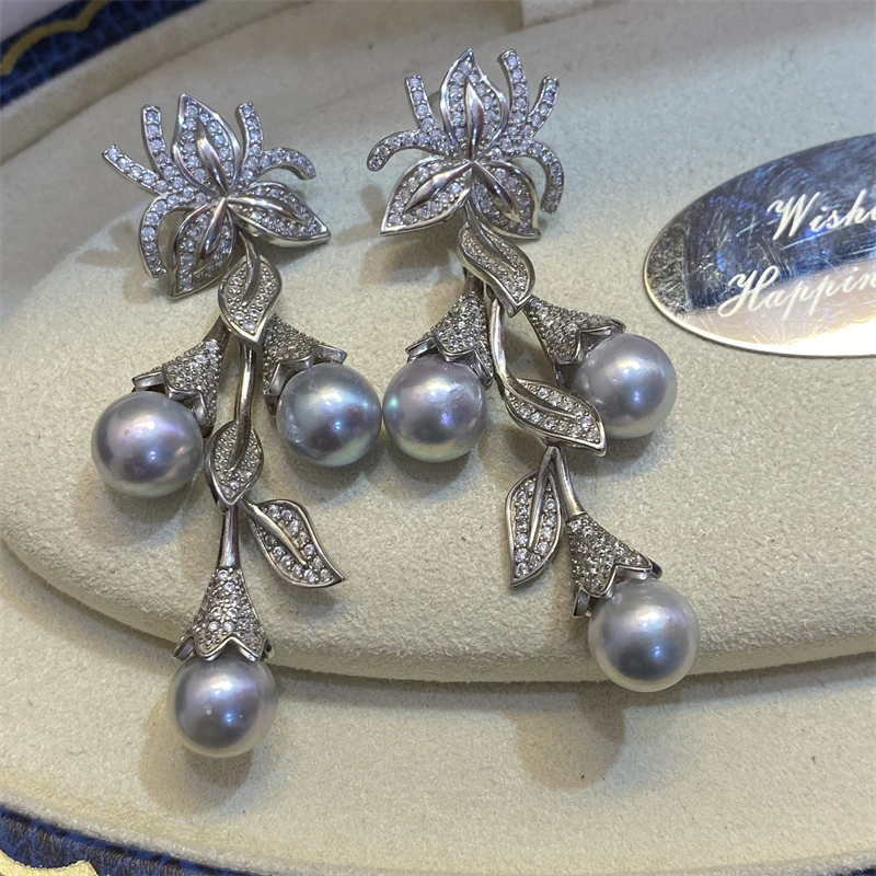 繁花海水真多麻耳饰耳钉天然珍珠时尚设计师款S925银耳坠7-8mm