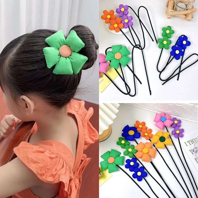 【梦蜜】儿童花朵盘发杆丸子头盘发器小清新绿色大花朵花苞头