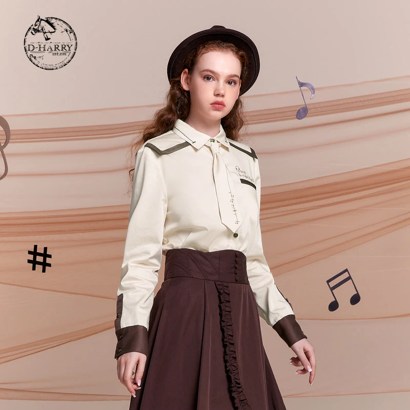 D-HARRY/迪哈利衬衫复古拼接衬衣时尚长袖DH221D93836D