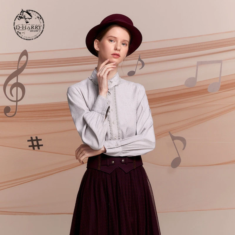 D-HARRY/迪哈利上衣时尚新款复古英伦拼接肌理感衬衫DH221D93705D