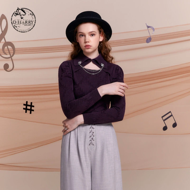 D-HARRY/迪哈利高级感紫色针织衫浮式肌理感上衣DH221C93750D