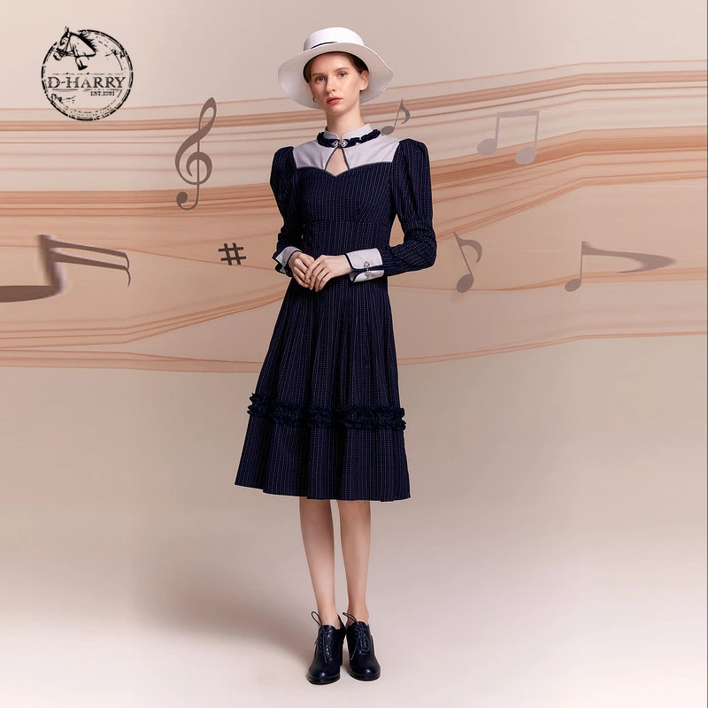 D-HARRY/迪哈利气质复古连衣裙中长裙子女DH221J93865D