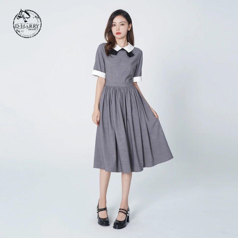 D-HARRY/迪哈利气质复古灰色裙子夏季女气质连衣裙DH222J95230F
