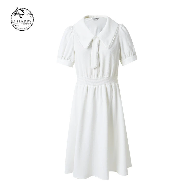 D-HARRY/迪哈利气质法式优雅简约白连衣裙显瘦遮肉DH222J95165D