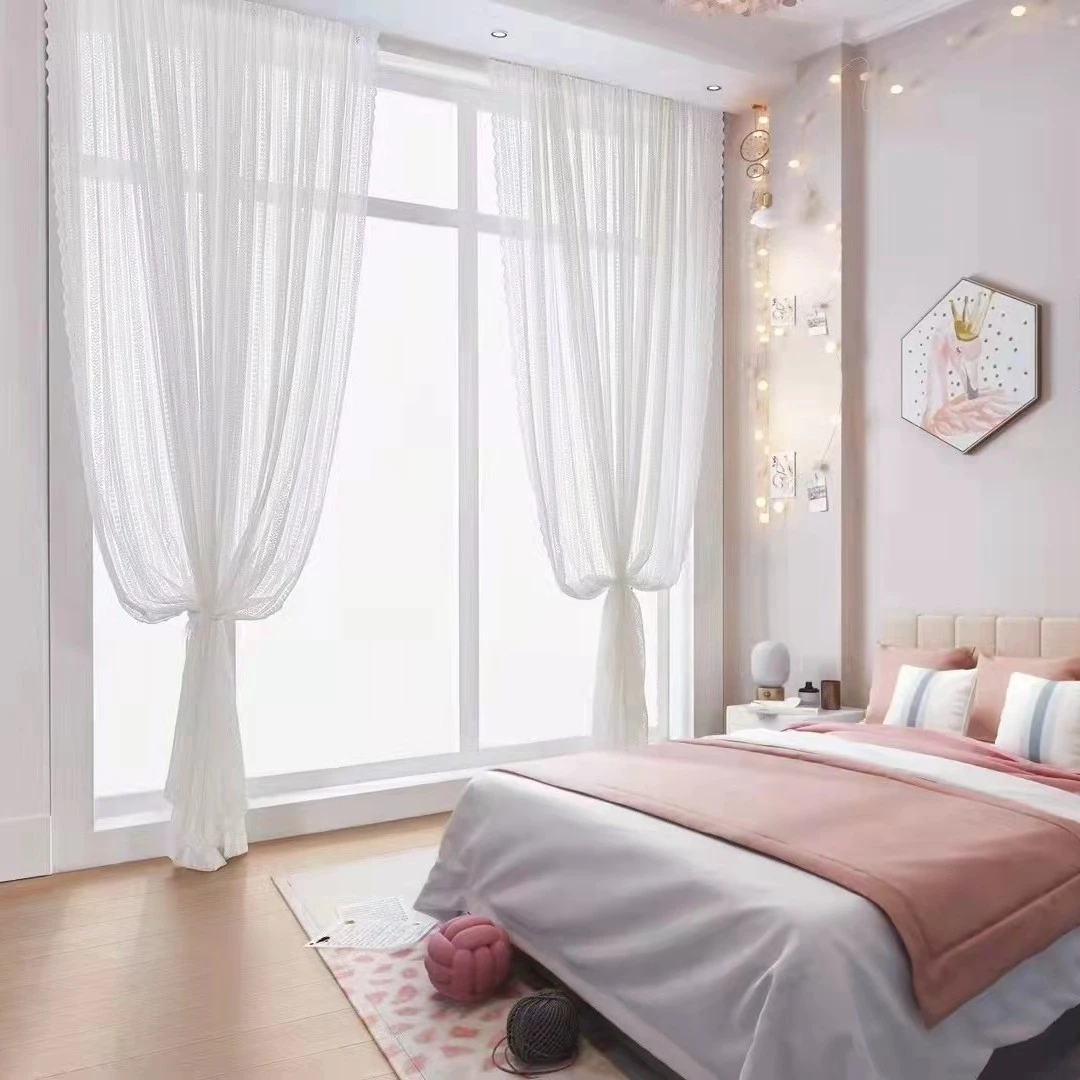 2.8米宽浪漫条纹小圆花北欧文艺复古蕾丝窗纱卧室阳台飘窗大帘