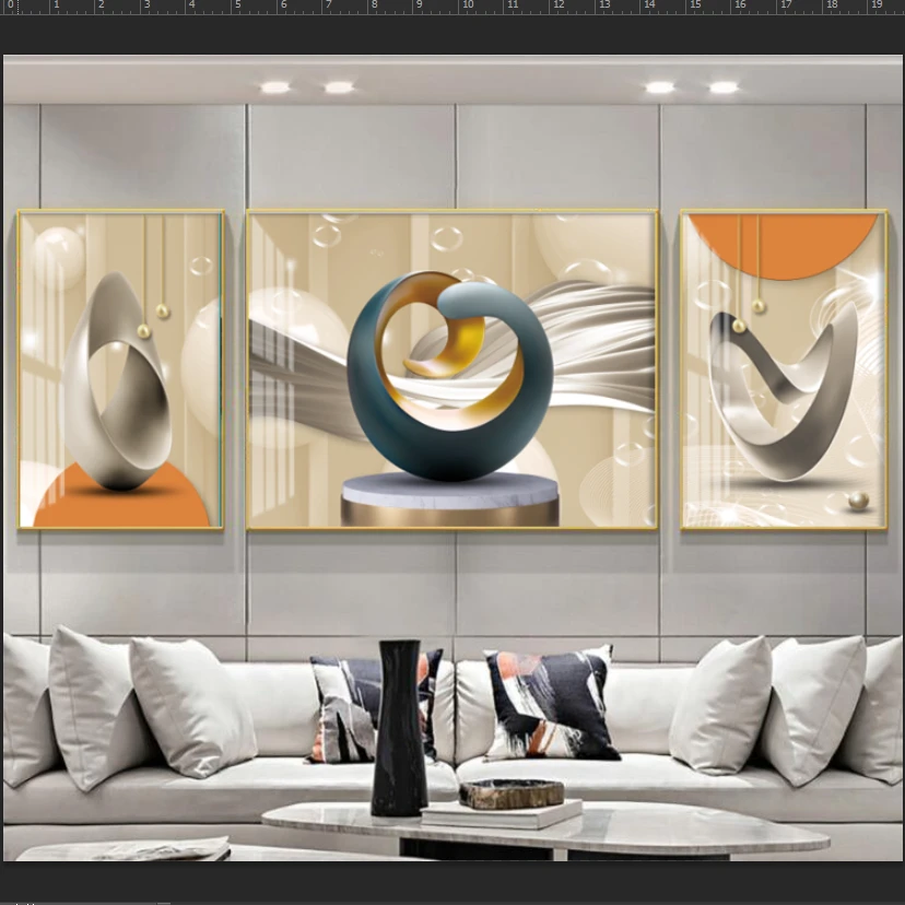 【轻奢几何】现代山水画客厅背景客厅挂画背有靠山