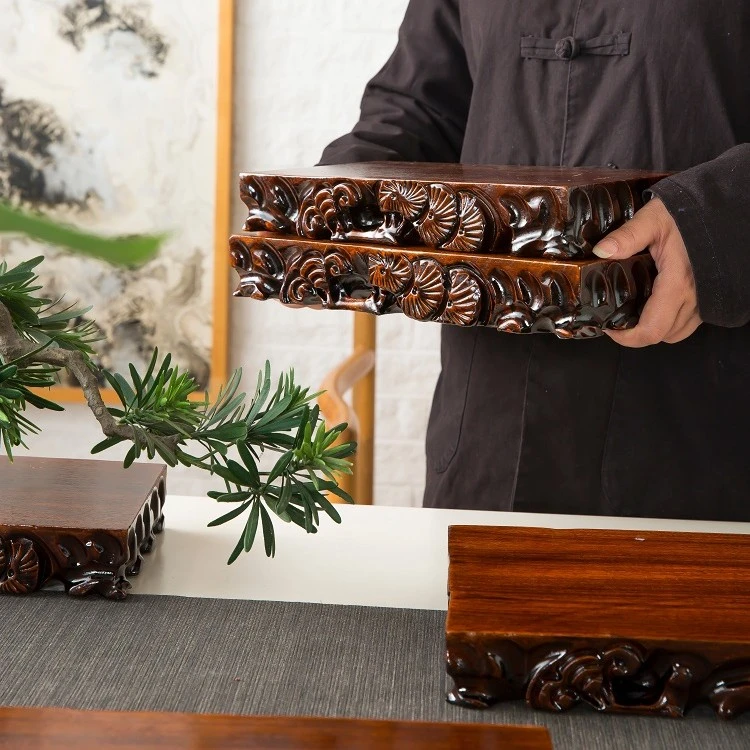 挖槽实木根雕底座椭圆形花盆景瓶奇石头佛像工艺品雕刻摆件托架子