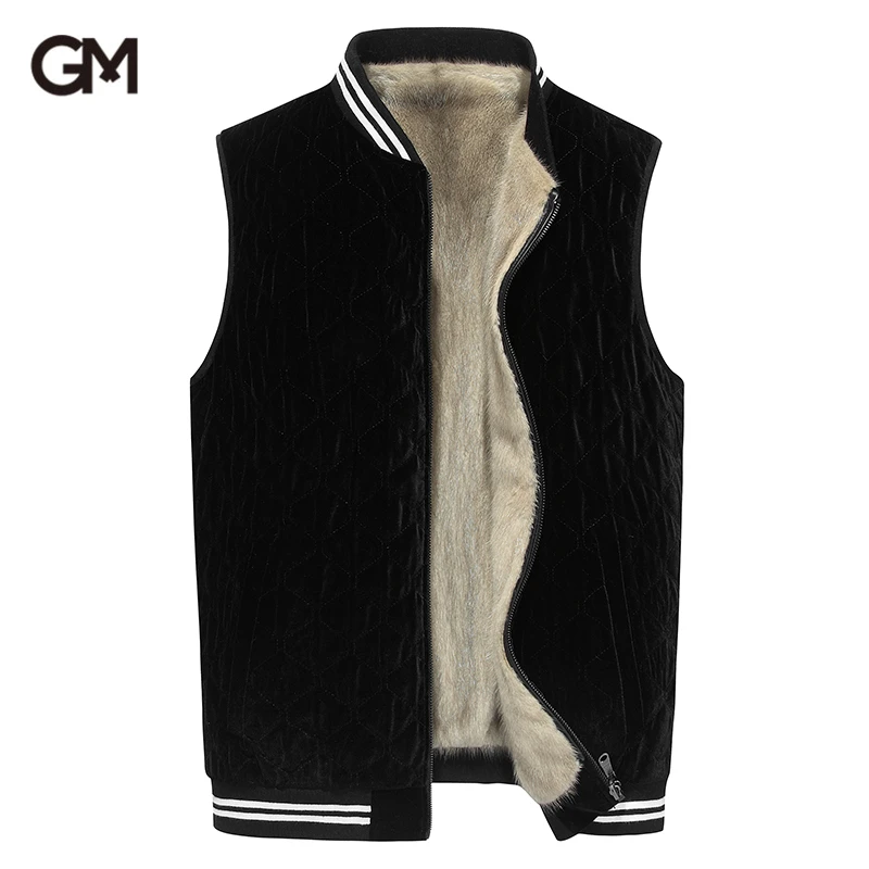 GUSS MART/戈斯迈特双面穿进口整貂水貂毛皮草背心马甲男棒球领