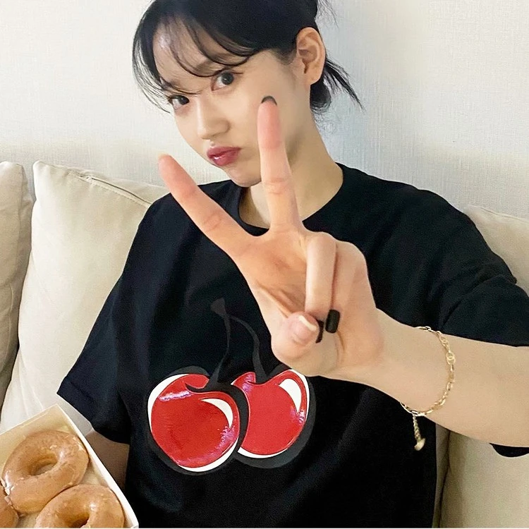 大樱桃短袖T恤女ins潮夏季韩国宽松潮牌印花纯棉少女可爱chic韩版