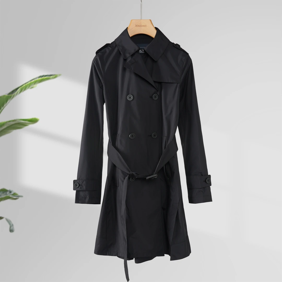 【meebest】(原980) 双排扣翻领腰带中长款薄款风衣F22694