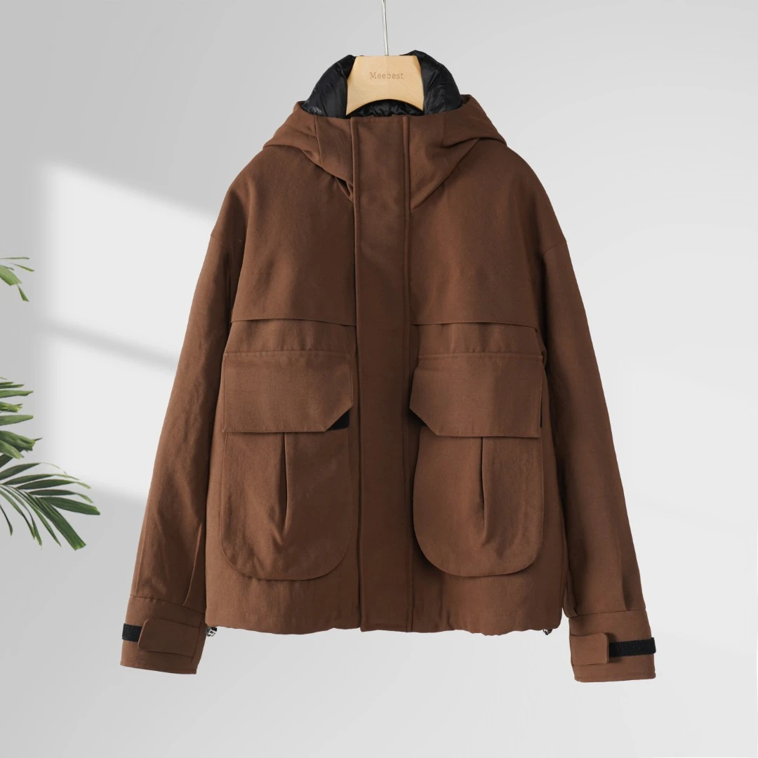 【meebest】高品质大口袋工装风短款鹅绒服E22714