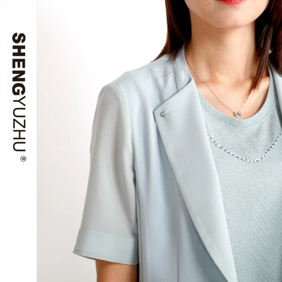 Shengyuzhu/声雨竹2025春夏新品知性优雅一粒扣修身短袖西装外套