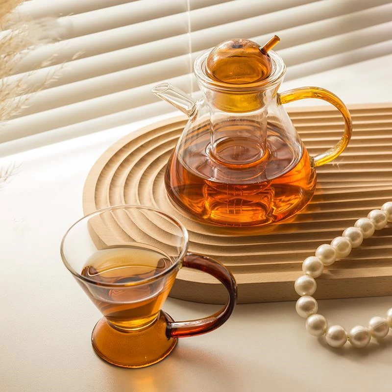设计师款耐热玻璃煮茶壶 家用茶杯茶具可加热下午茶烧水壶
