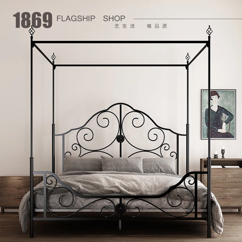 1869 地中海铁艺床1.8铁床双人床成人架子床蚊帐床帐杆床1.5 D007
