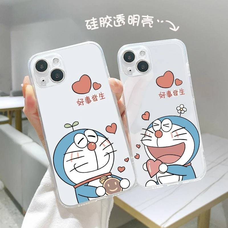 适用于苹果/华为/小米/oppo/vivo简约卡通可爱叮当猫硅胶防摔手机