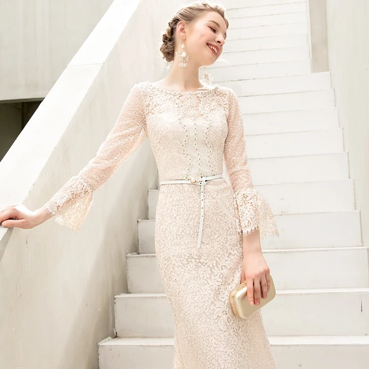 【海燕专享】S20097 礼服优雅气质名媛高级定制蕾丝长款宴会连衣裙