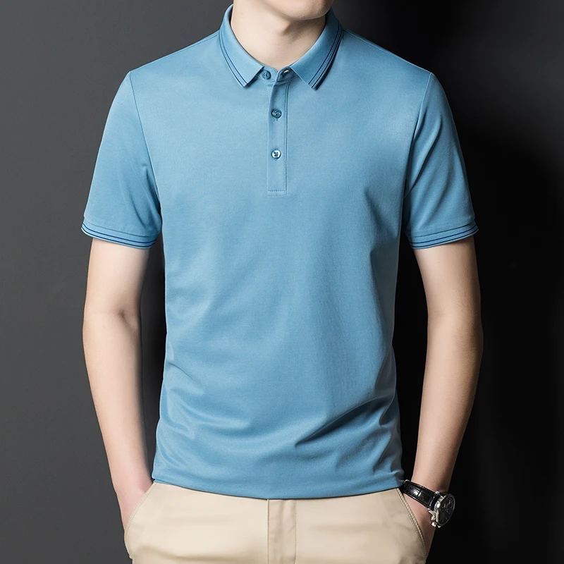 短袖POLO衫男春夏新款桑蚕丝男士翻领T恤中青年百搭短袖上衣#0278