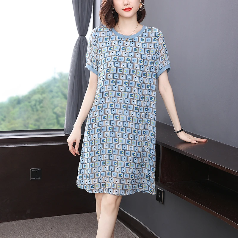 气质贵夫人夏季短袖连衣裙时尚显瘦遮肚裙子妈妈装大码宽松中长裙