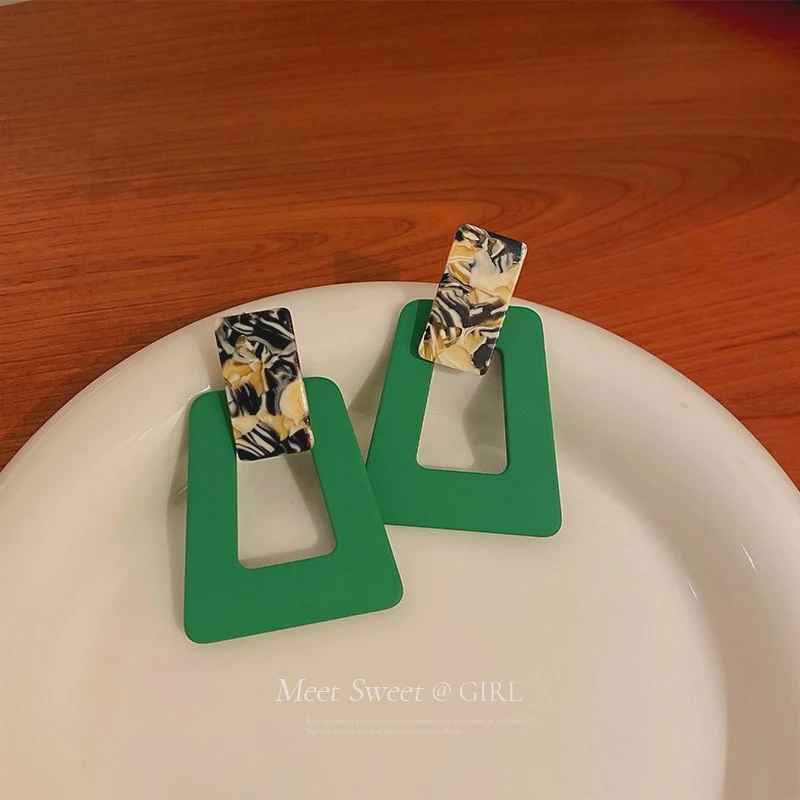 非金属亚克力耳饰 绿色高级感耳环大耳钉夏季多巴胺耳饰小众个性