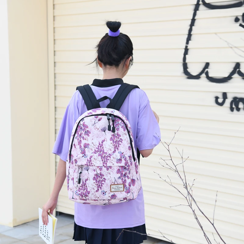 Forever cultivate初中生书包女印花双肩包 小清新大学生旅行背包
