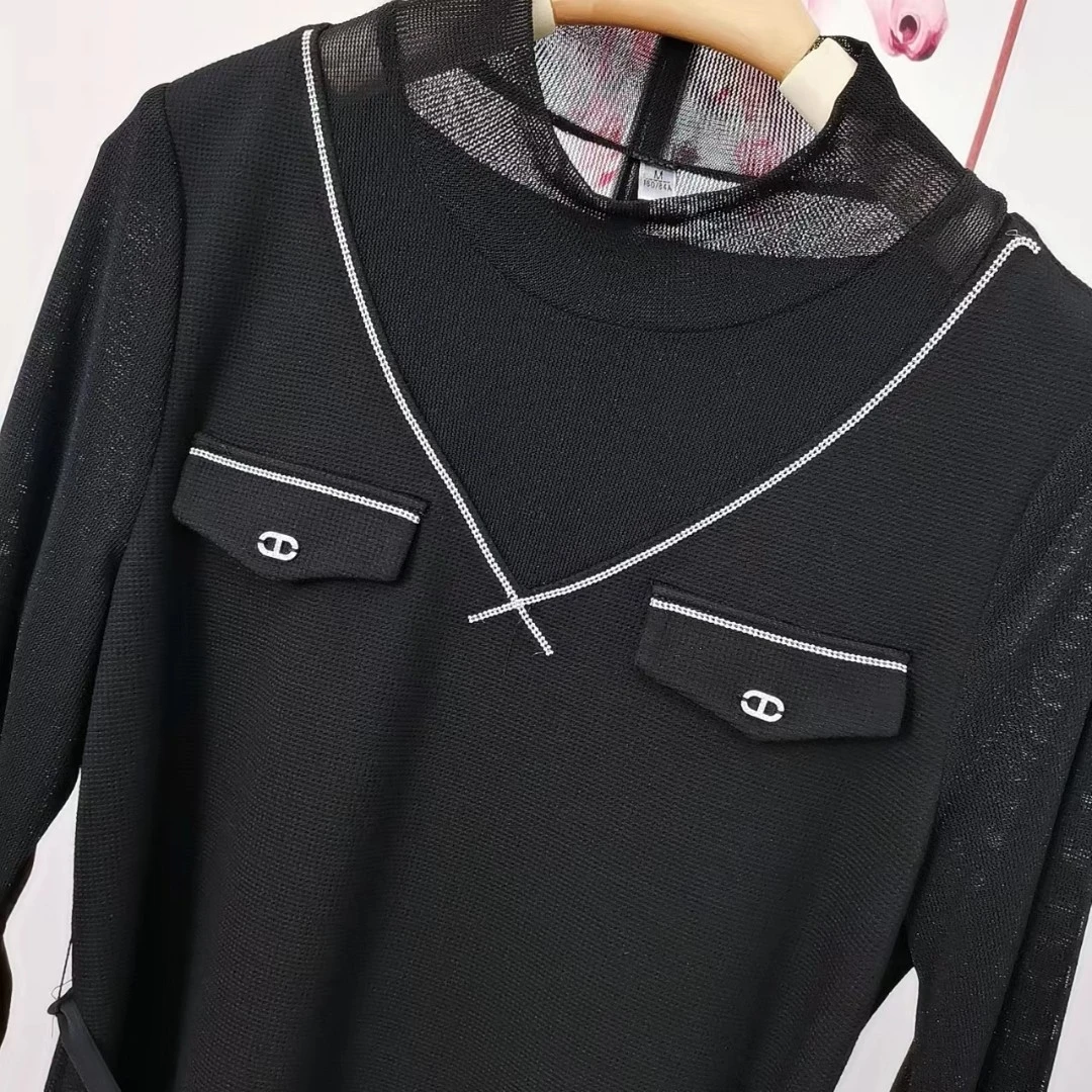 2022秋季新款时尚网纱拼接系带显瘦气质连衣裙打底裙 Y226L003