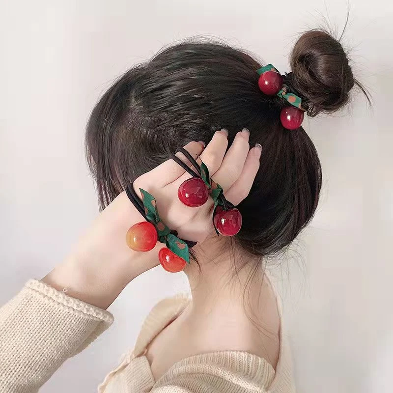 【拍1发10个】韩版蝴蝶结樱桃发绳扎头发皮筋头绳网红简约发圈