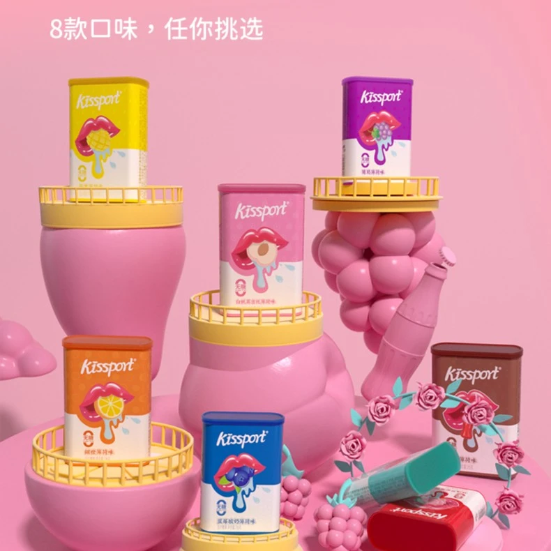 kissport 长盒无糖薄荷糖果维生素C清新解馋办公室零食16g/盒L