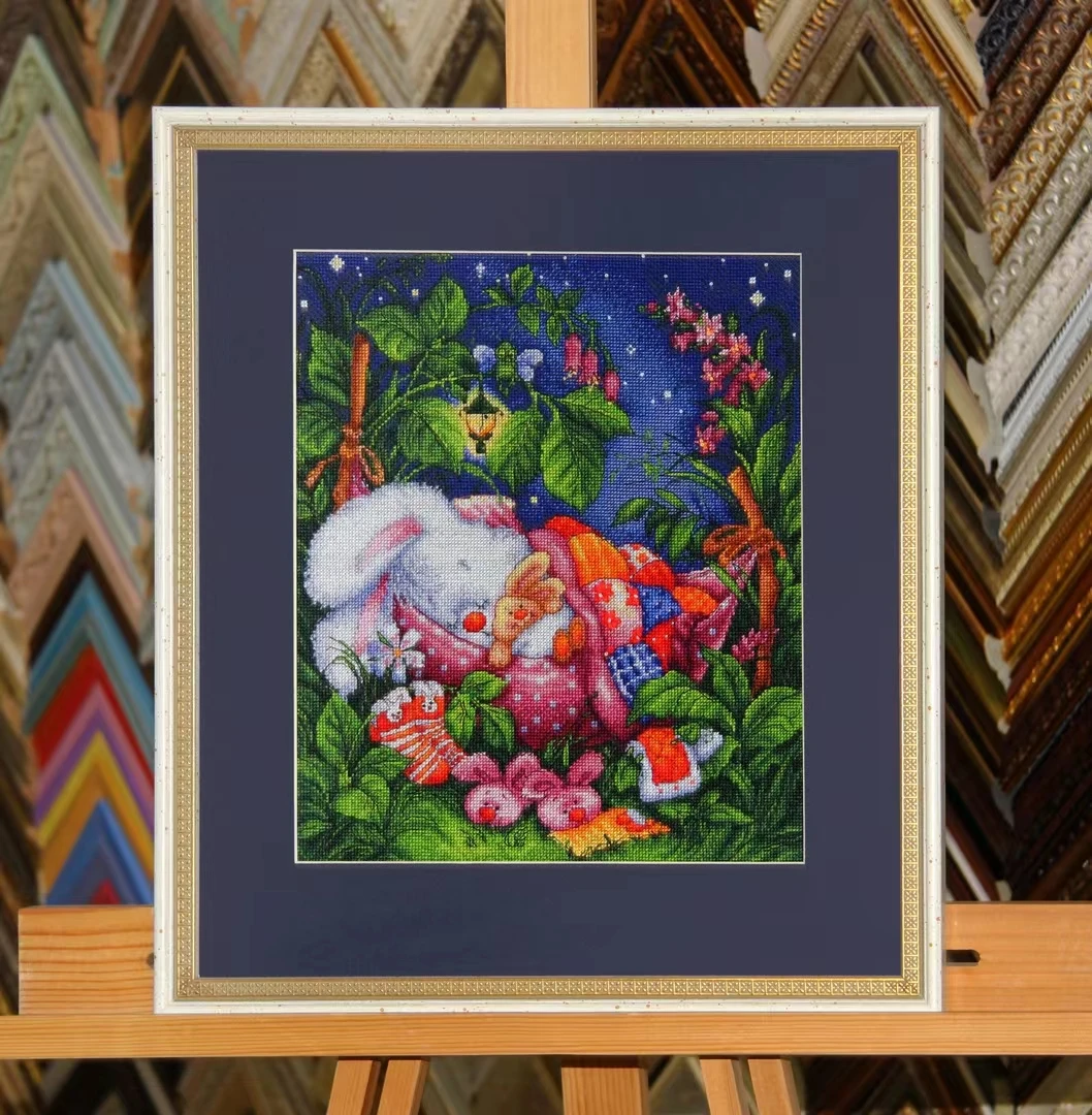 爱络十字绣 晚安，兔子 44✘51满绣 中格3股非成品 免锁边 勾边多