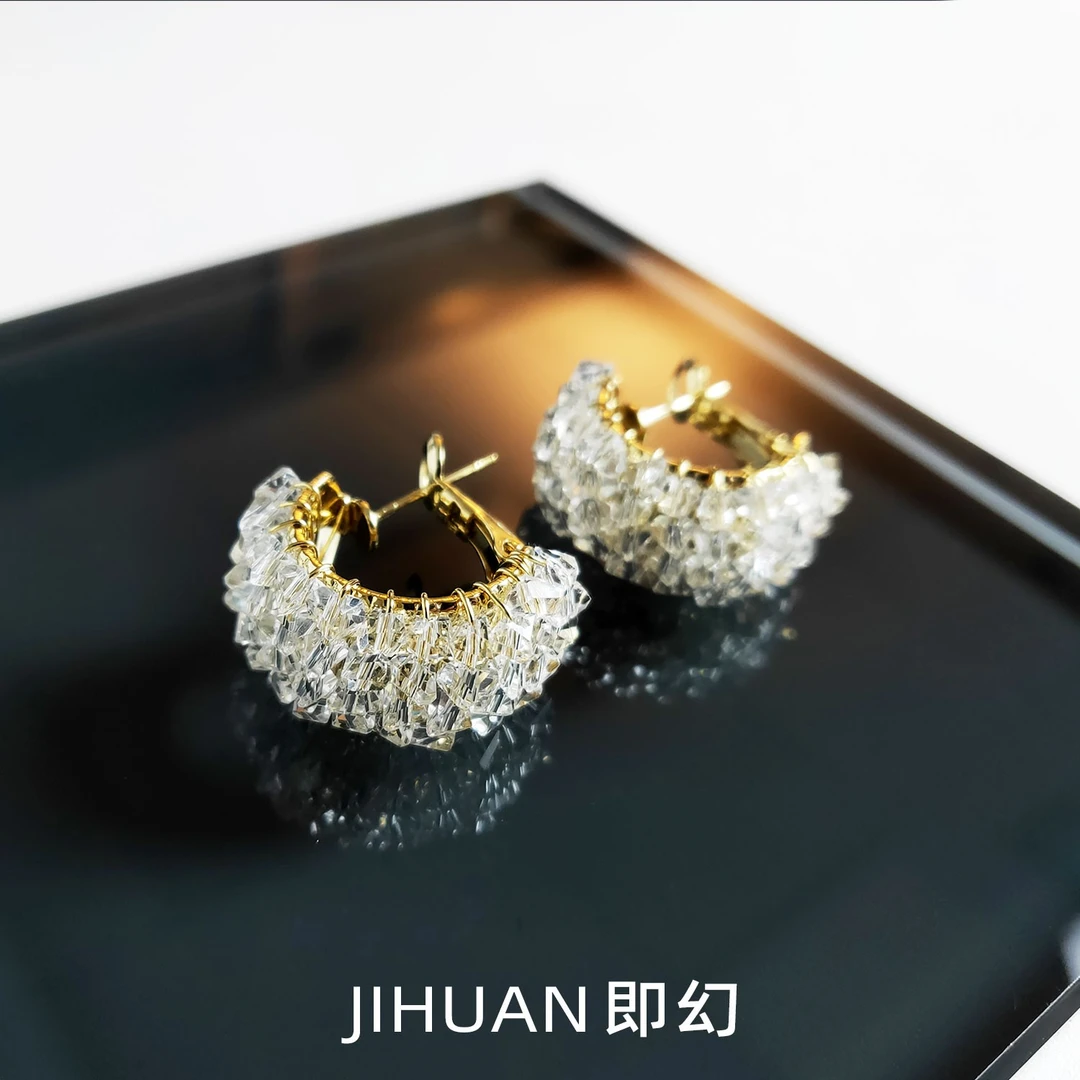 铜合金耳饰 轻奢耳扣手工编织轻奢精致气质时尚耳圈 3619