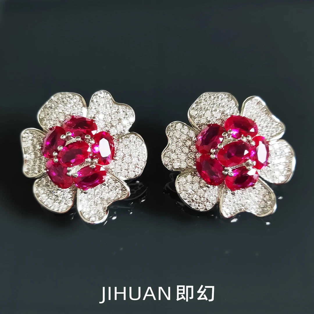 即幻 铜合金合成锆石耳饰 ♦琉璃花开 欧美风设计花形耳环 GZ-5216