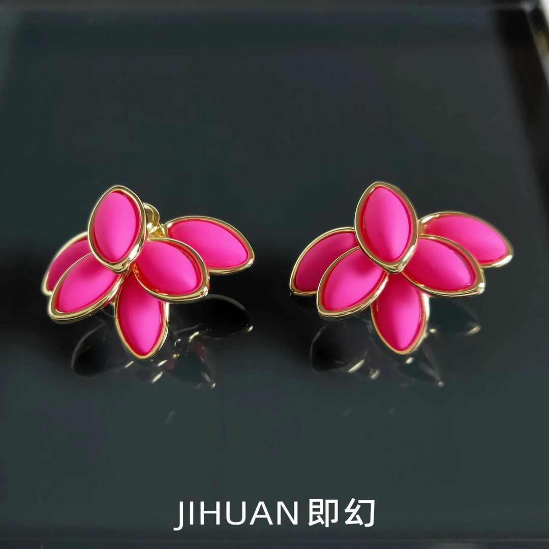 铜合金耳饰 ♦桃花妆 玫粉色花朵时尚耳环气质百搭小众耳饰S-5272