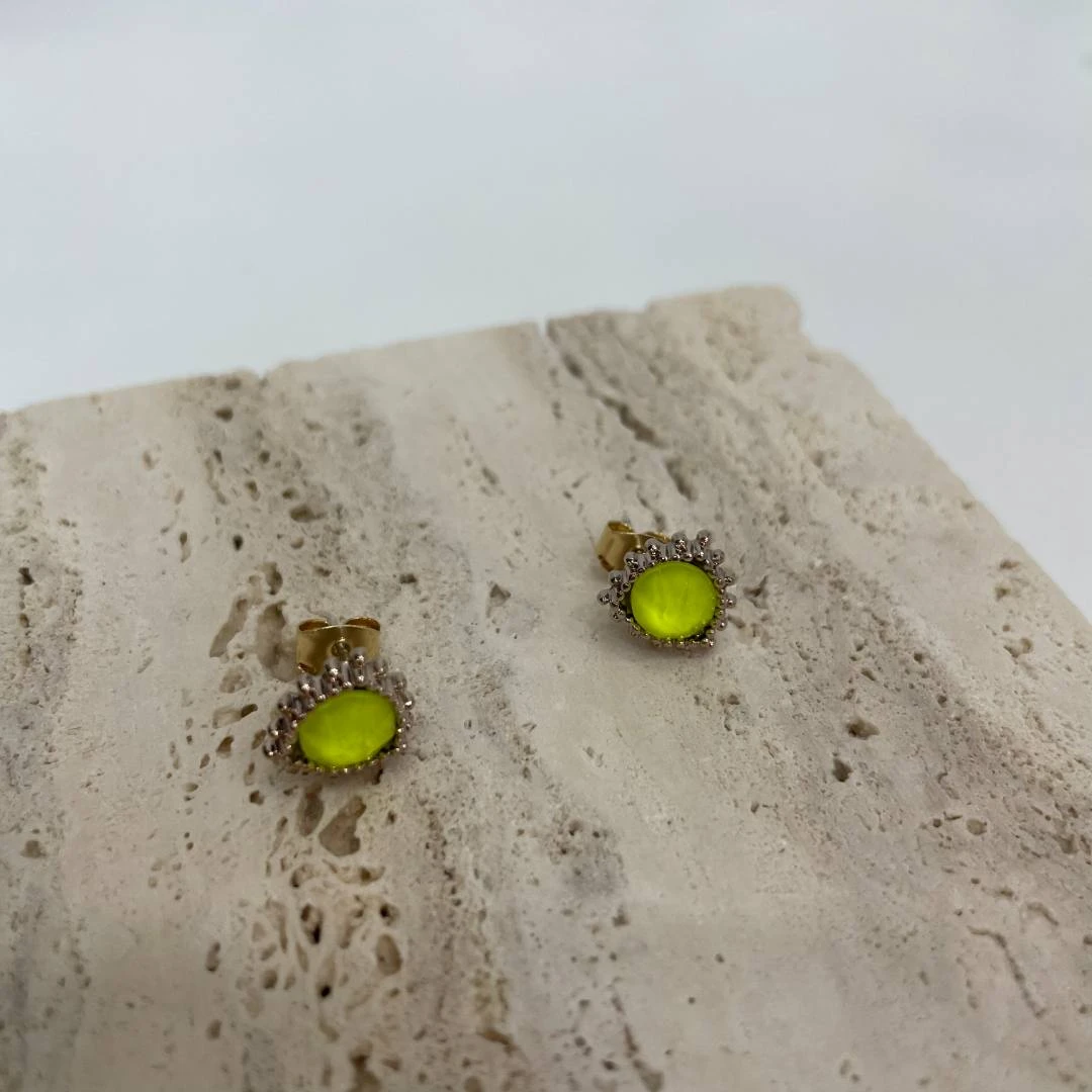 铜合金耳饰 3352 新款荧光黄色锆石耳饰