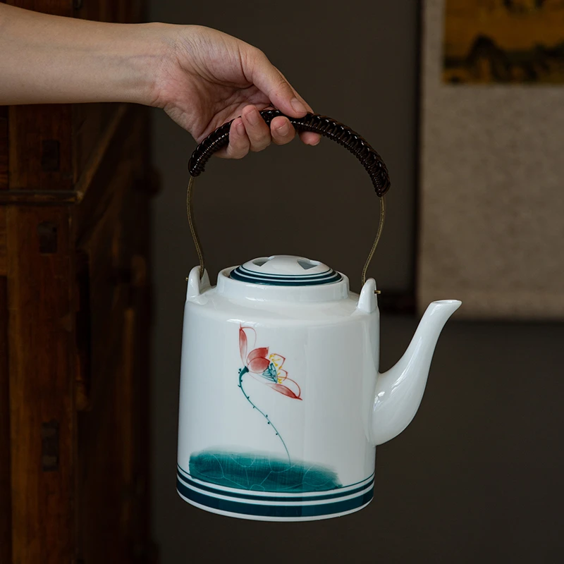 友名陶瓷 京隆堂白瓷提梁陶瓷泡茶壶家用简约大容量凉水壶-780