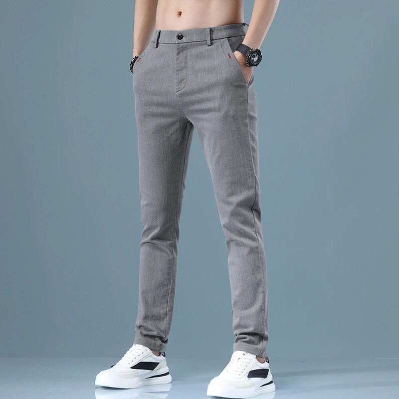 春秋季厚款休闲长裤男士潮流行小直筒脚裤青年宽松纯色百搭男装潮