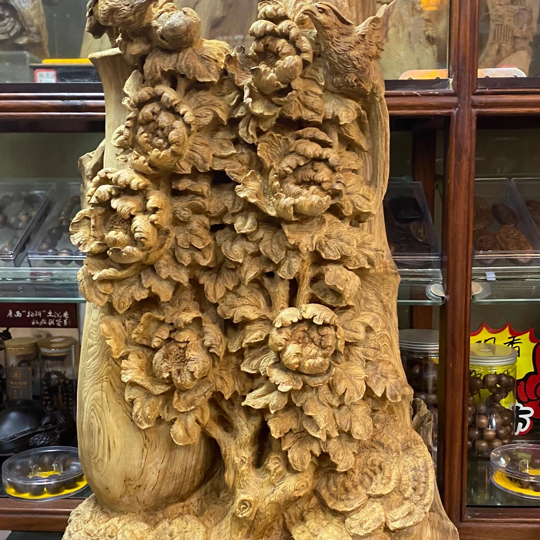 土沉香手工雕刻大摆件花开富贵