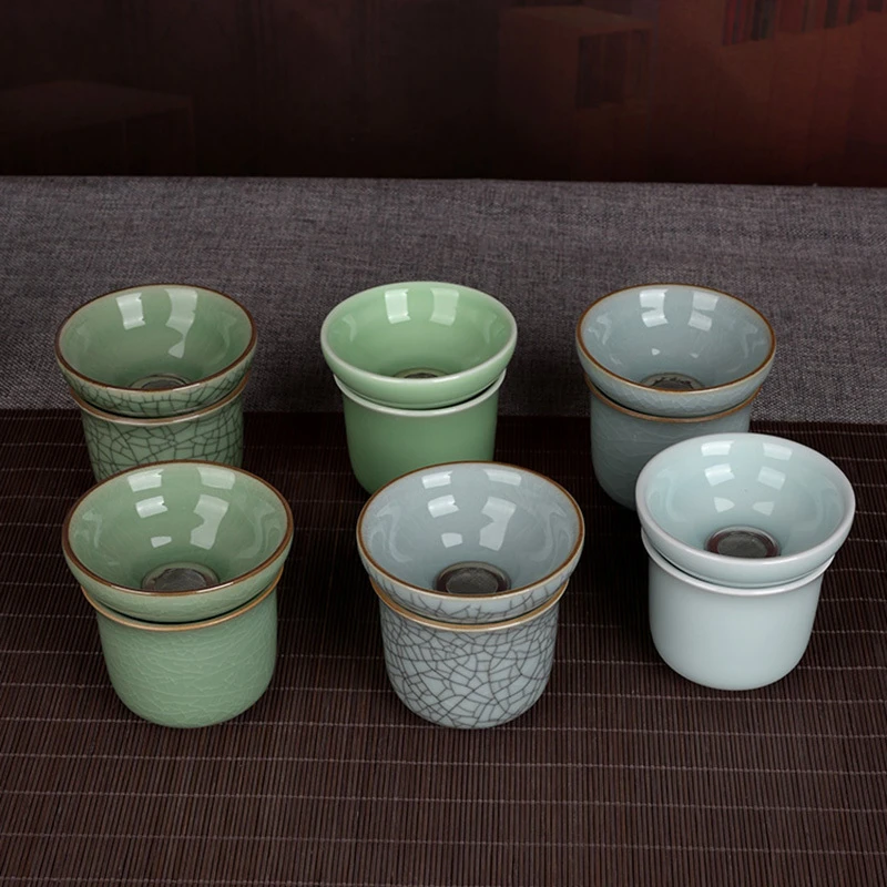 家用青瓷茶漏茶滤陶瓷茶叶过滤网底托底坐泡茶器中式茶具茶道配件